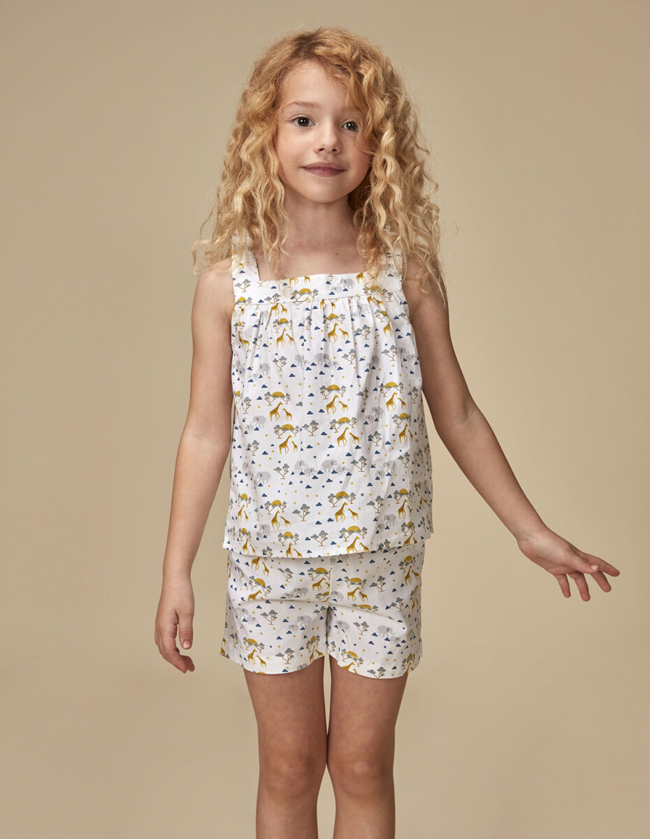 Pijama Corto De Popelin Estampado - Blanco 