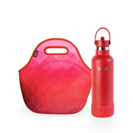 Set de lunchera de neopreno y botella de acero inoxidable 750ml brio set diamantes/rojo