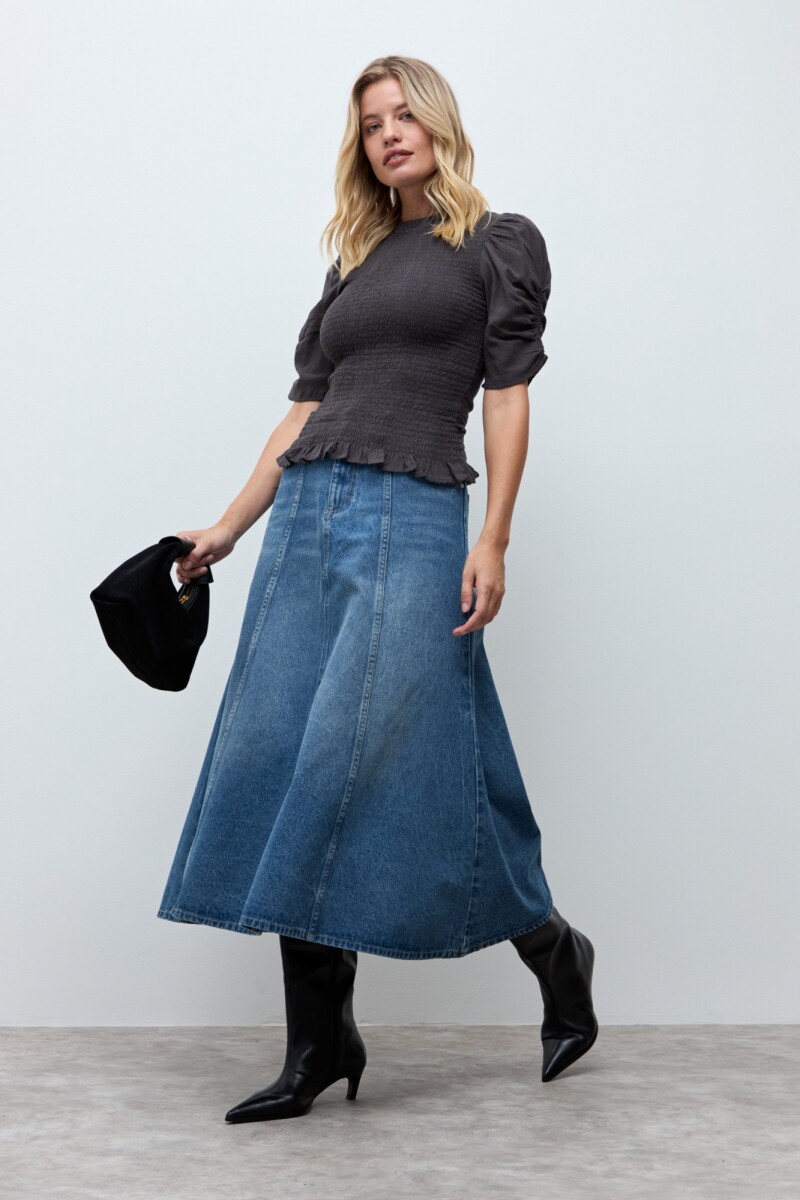 Blusa punto smock - gris oscuro 