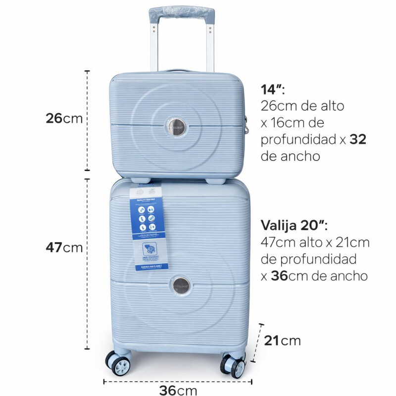 Set Valijas De Viaje Rígidas 2 Piezas Carry On 14” Y Valija 20” Celeste