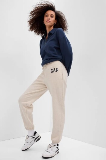 Pantalón Deportivo Logo Gap Con Puño Mujer Oatmeal Heather