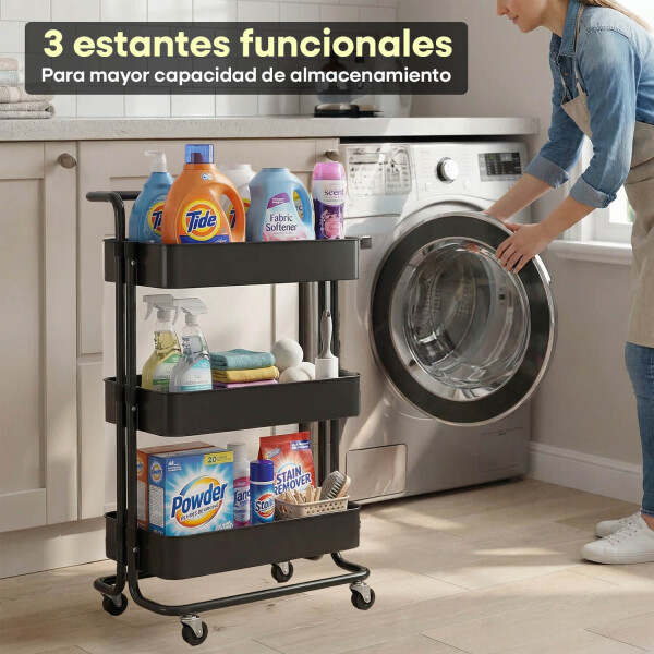 Carrito Organizador Cocina 3 Estantes Carro Con Ruedas Almacenamiento Imback Color Negro Carrito Organizador Cocina 3 Estantes Carro Con Ruedas Almacenamiento Imback Color Negro