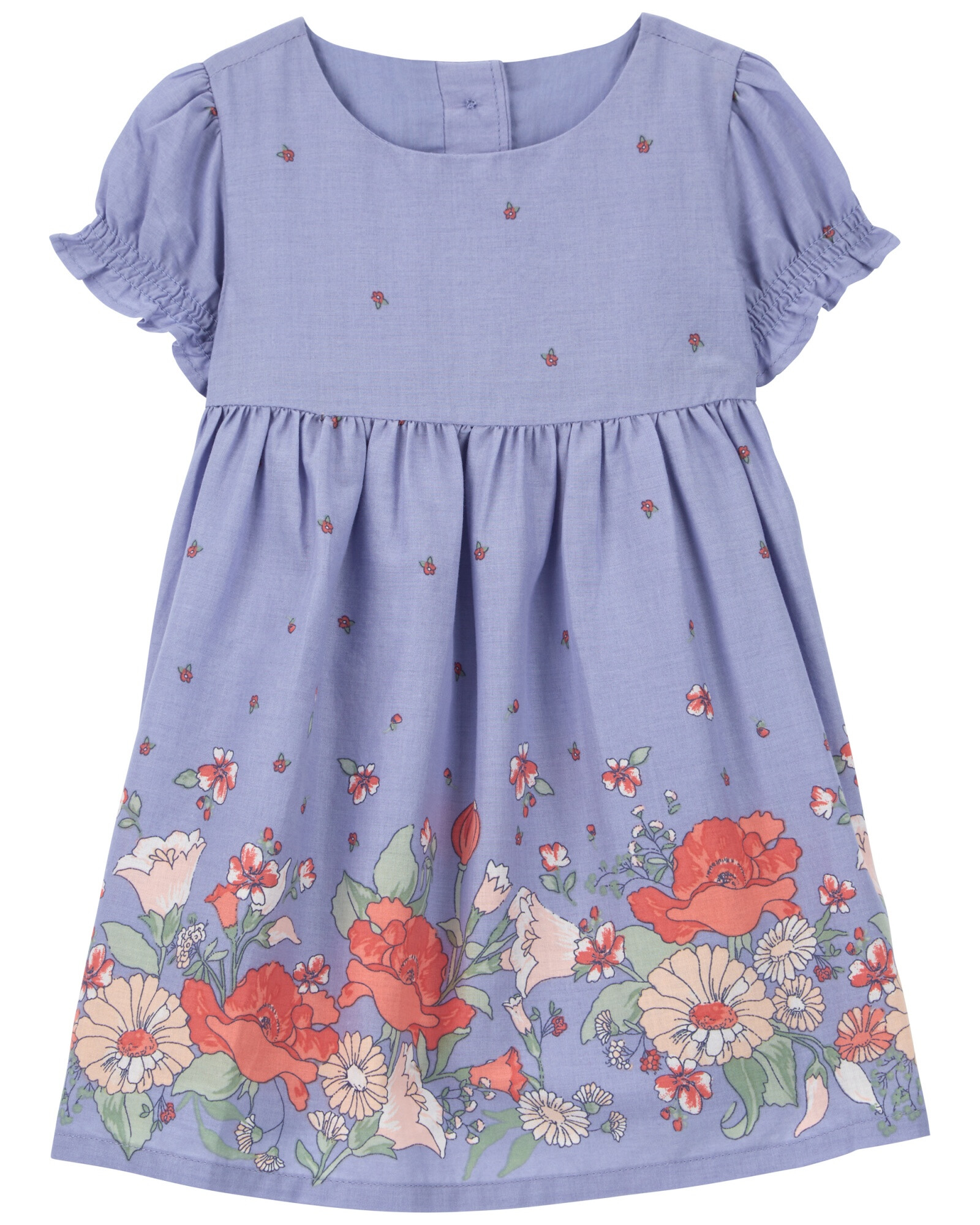 Vestido de algodón, mangas abullonadas, diseño floral Sin color