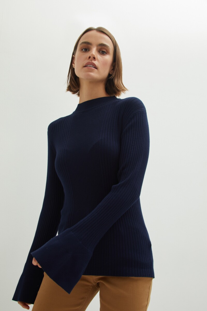 Sweater canalé azul marino
