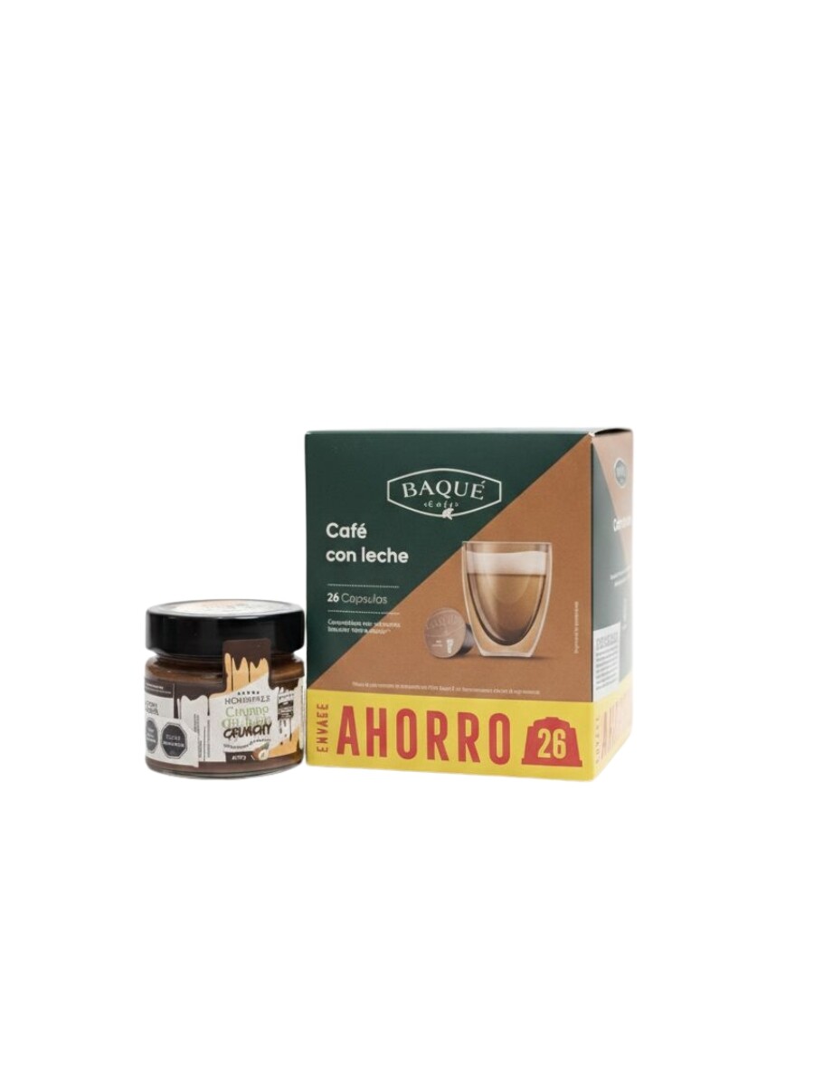 Baqué Capsula 26 Cafe con Leche AHORRO con Crema de avellanas de REGALO 
