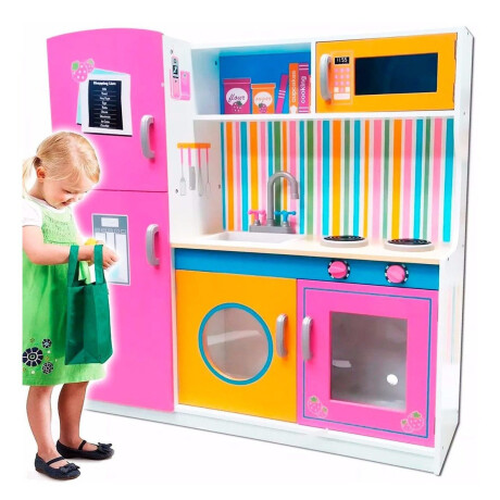 Cocina Grande Madera Cocinita Infantil Niña Rosa/Blanco/Amarillo
