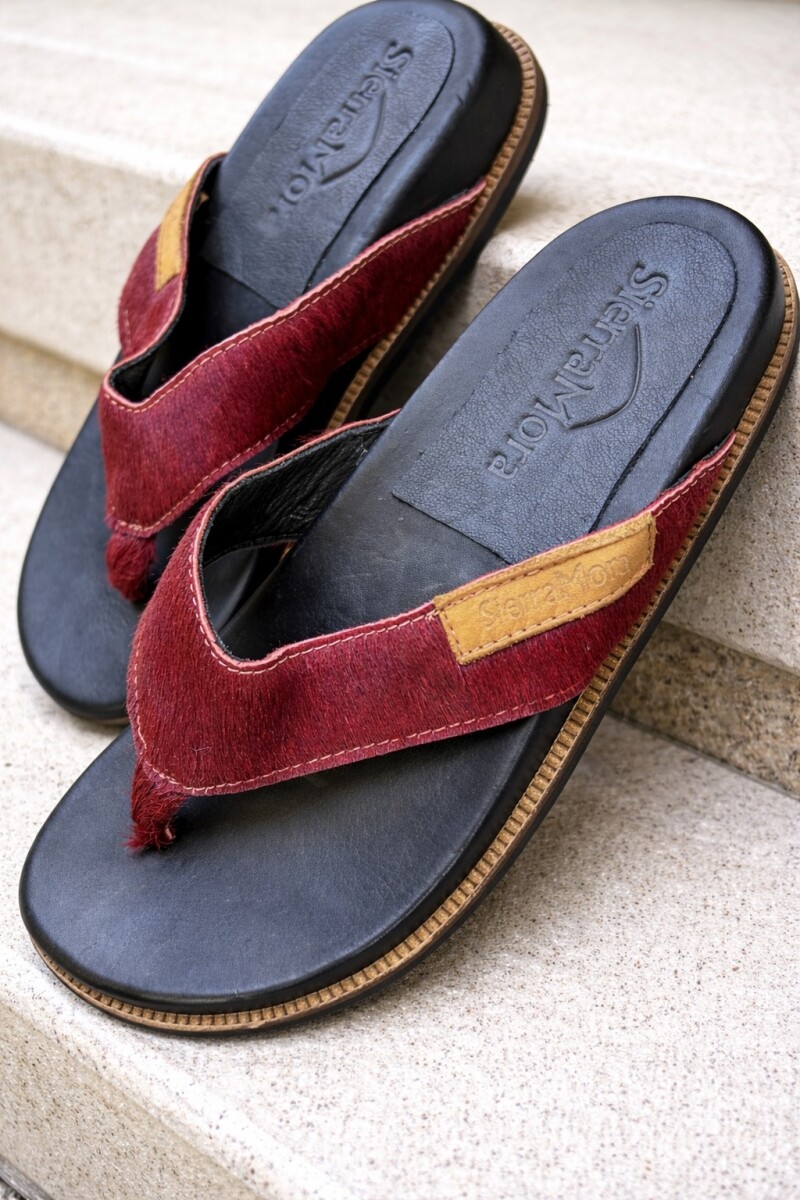 Flip Flop Shoes - Cowhide Bordeaux 