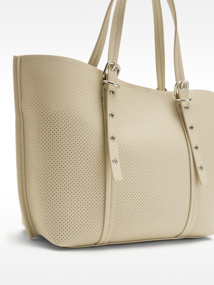Bolso Shopper Perforado Con Bolso Extraíble crudo