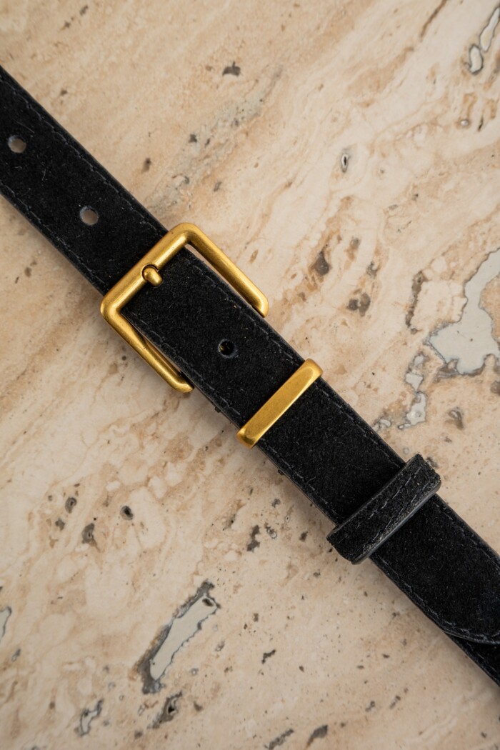 Cinto Cuero Hebilla Cuadrada Negro