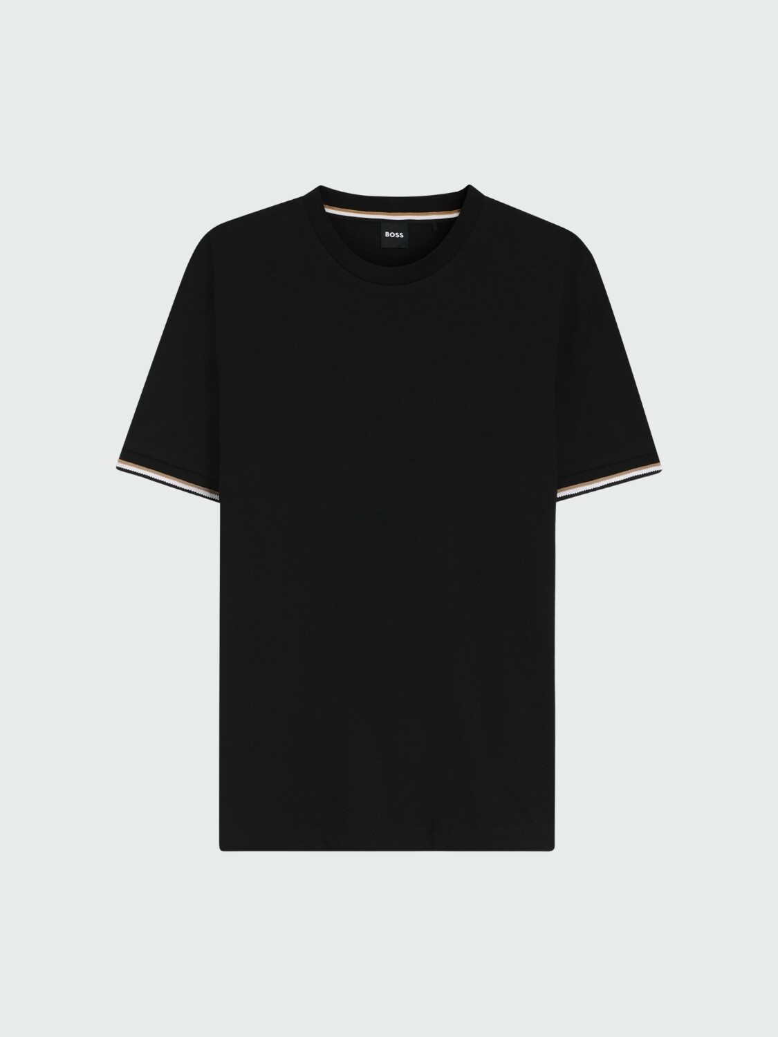 BOSS - Remera de algodón con rayas características en los puños, THOMPSON Negro