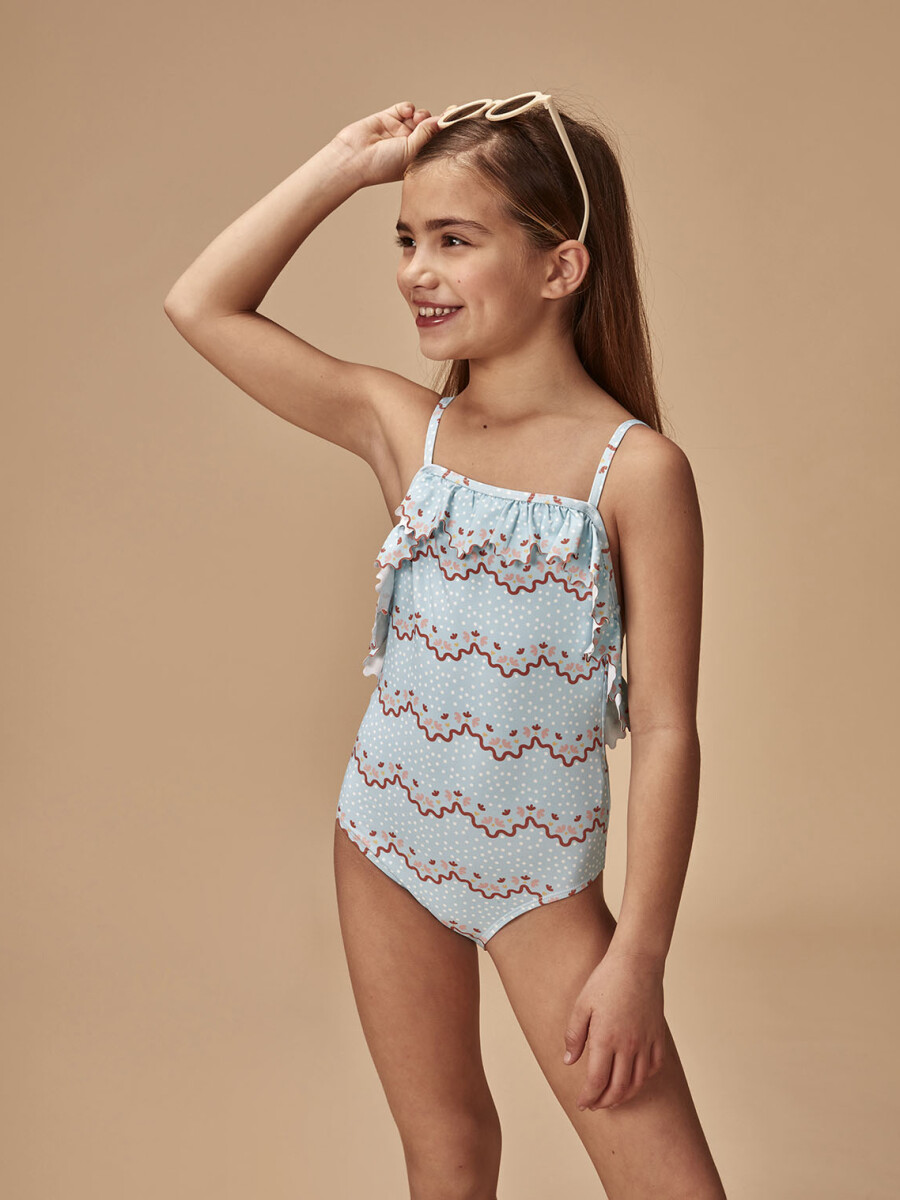 Bañador Estampado Ondas Azul Talco