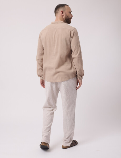 Camisa m/l bambula beige