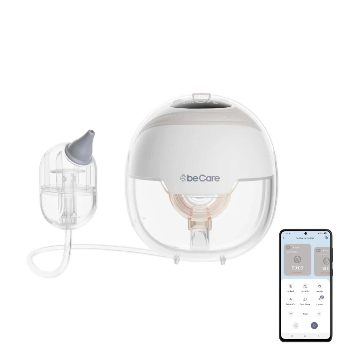 Extractor de Leche Portátil con App BeCare + Aspirador Nasal + 10 Bolsas de Almacenamiento 