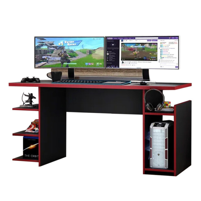 Escritorio gamer / tapa 25 mm / soporte para auriculares ROJO