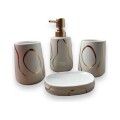 JUEGO DE ACCESORIO PARA BAÑO - CERAMICA 4 PIEZAS BLANCO/DORADO JUEGO DE ACCESORIO PARA BAÑO - CERAMICA 4 PIEZAS BLANCO/DORADO