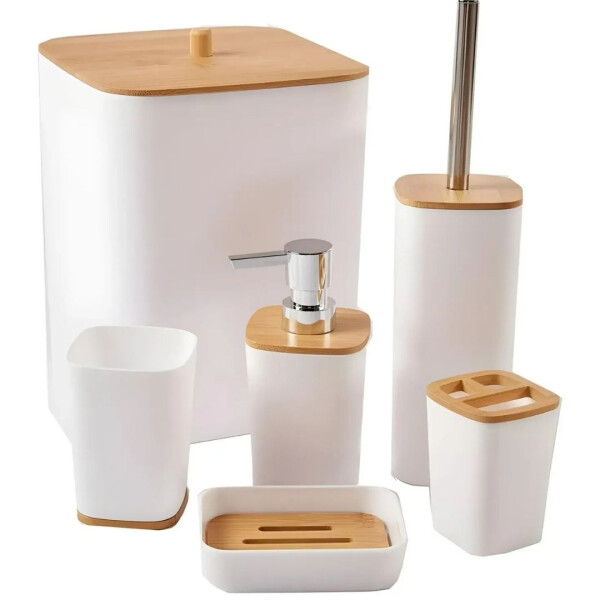Set De 6 Piezas Para Baño En Bambú Blanco