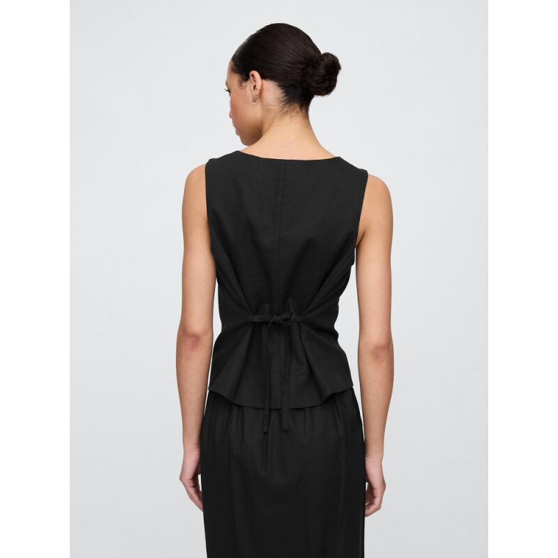 V-SCOOP NECK VEST - BEACHY LINEN BLACK