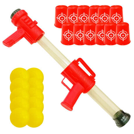 Pistola Lanzadora + 10 Pelotas Juguete + Vasos Rojo