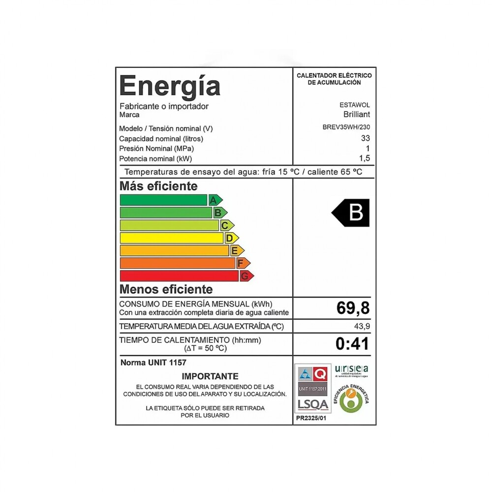 Termotanque Acero Brilliant - 35 Lt Clase B Termotanque Acero Brilliant - 35 Lt Clase B