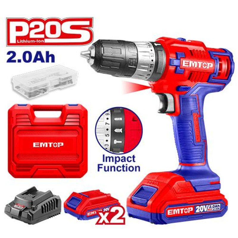 Set atornillador 20v + 2bat + maleta Emtop Set atornillador 20v + 2bat + maleta Emtop