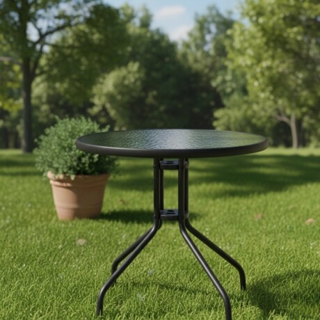 MESA REDONDA 80CM DE VIDRO PARA JARDIN NEGRA Mesa Redonda 80cm De Vidrio Para Jardín Negra