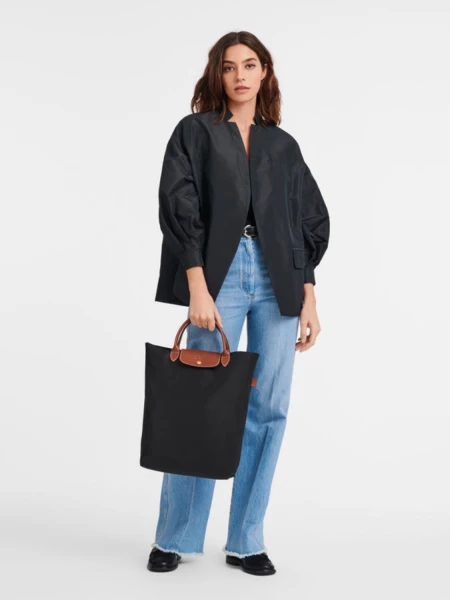 Longchamp - Cartera Tote plegable, de nylon y asa corta, Le pliage M Negro