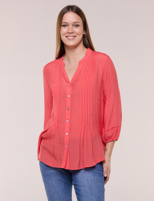 Blusa Con Alforzas En Delantero Y Botones CORAL