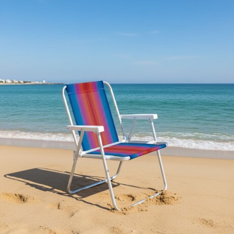 Silla Alta Aluminio Clásica A Rayas NARANJA/AZUL