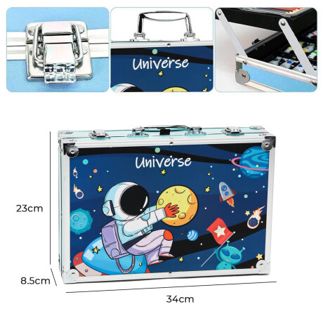 Set Valija Metálica Arte Escolar Didáctico 145 Piezas Astronauta