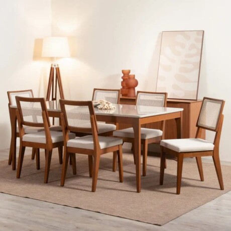 Mesa de comedor Ella - Con vidrio - 180 Canela y Off White