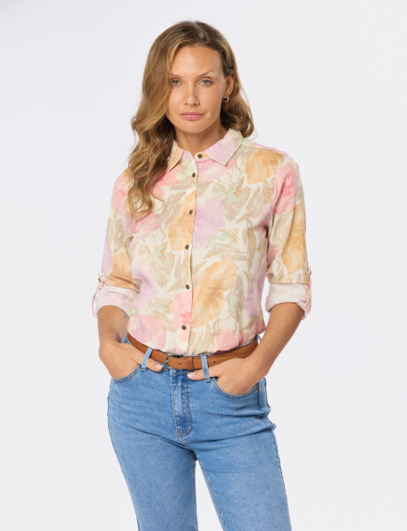 CAMISA DE LINO ESTAMPADA Rosa