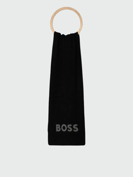 BOSS Bufanda de Lana con Etiqueta de Logo de Cuero Sintético 0