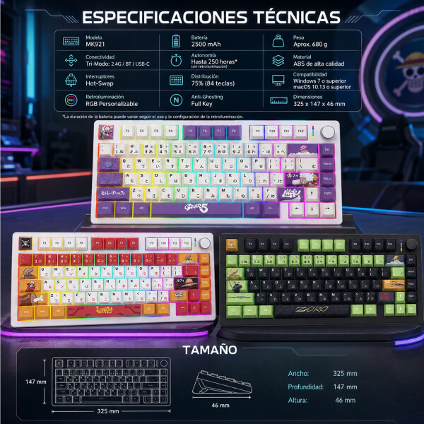 Teclado Mecánico Fantech Maxfit8 One Piece Mk921 BLANCO