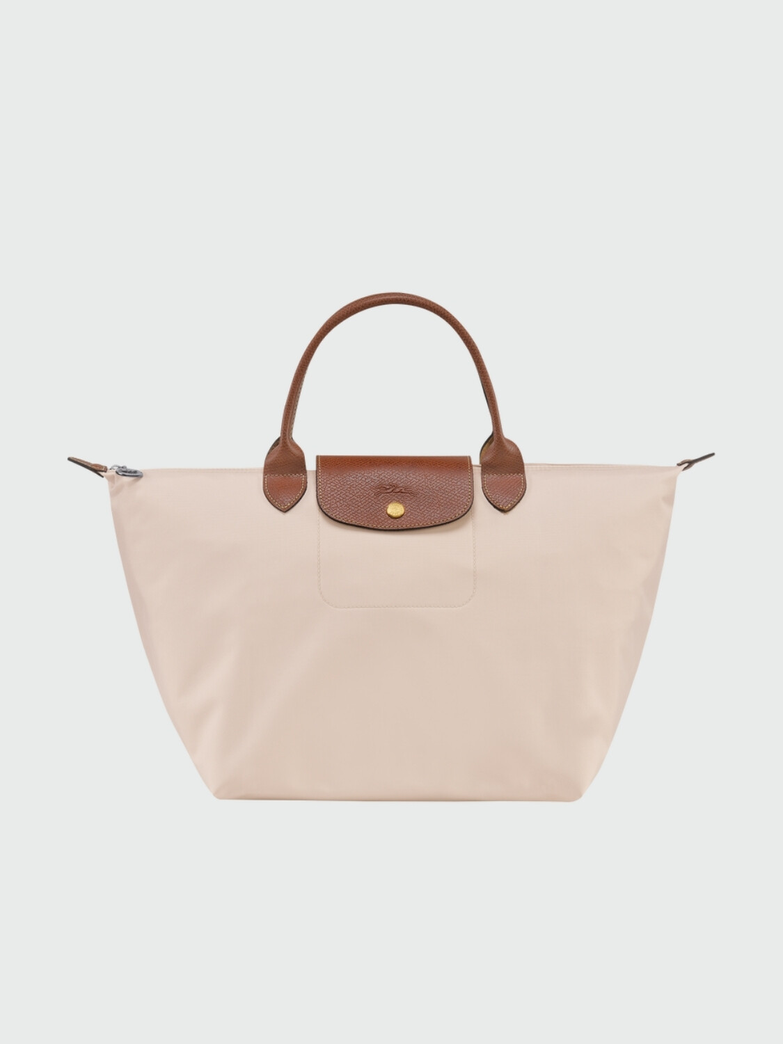 Longchamp -Cartera Longchamp plegable de nylon con cierre y asa corta, Le pliage M Marfil