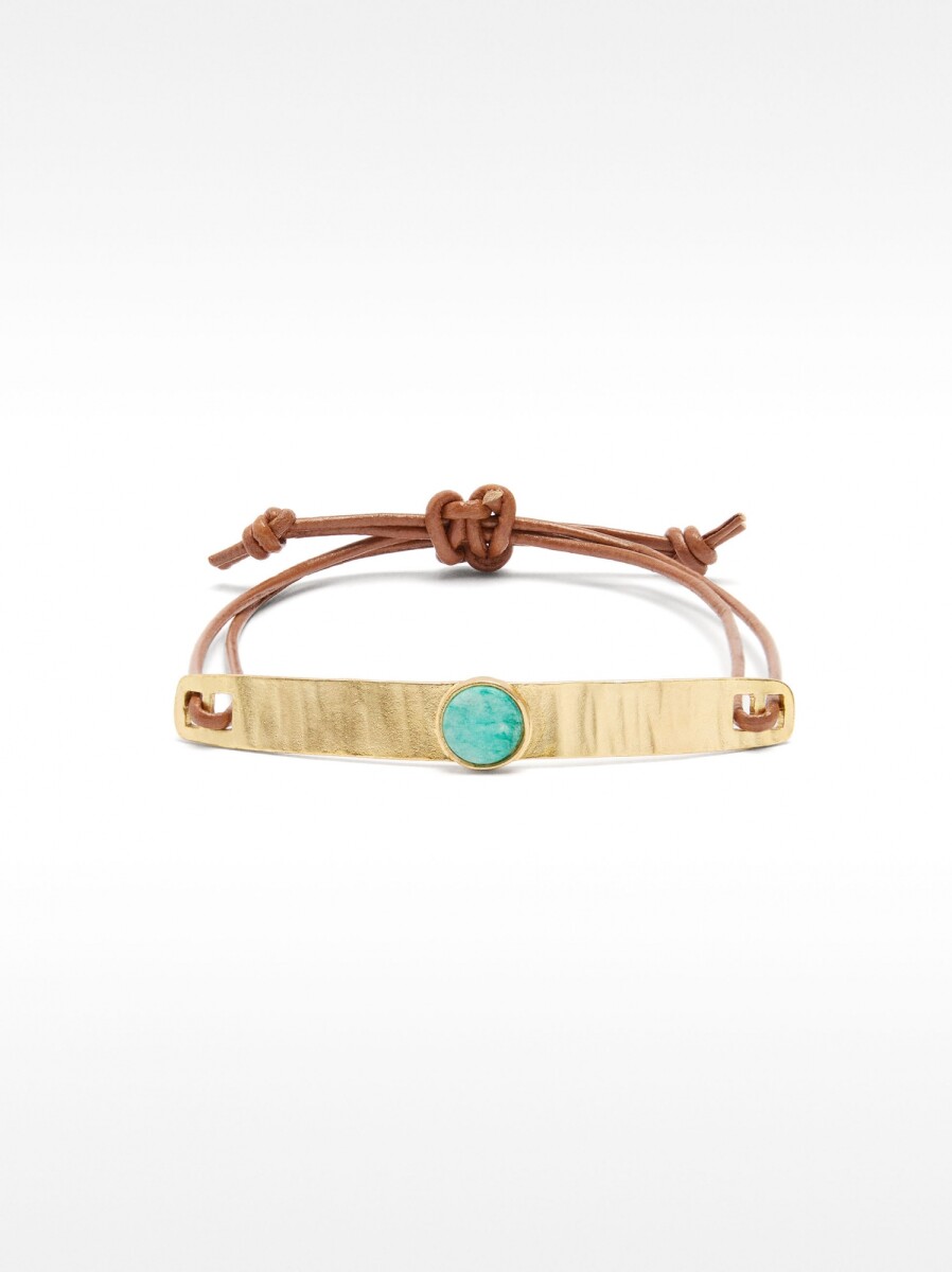 Pulsera De Piel Con Placa Y Piedra - azul 