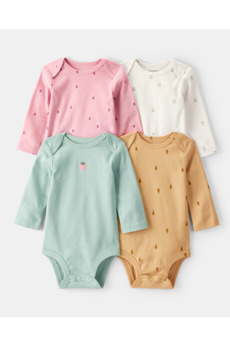 Pack cuatro bodies de algodón, diseño frutas Pack cuatro bodies de algodón, diseño frutas