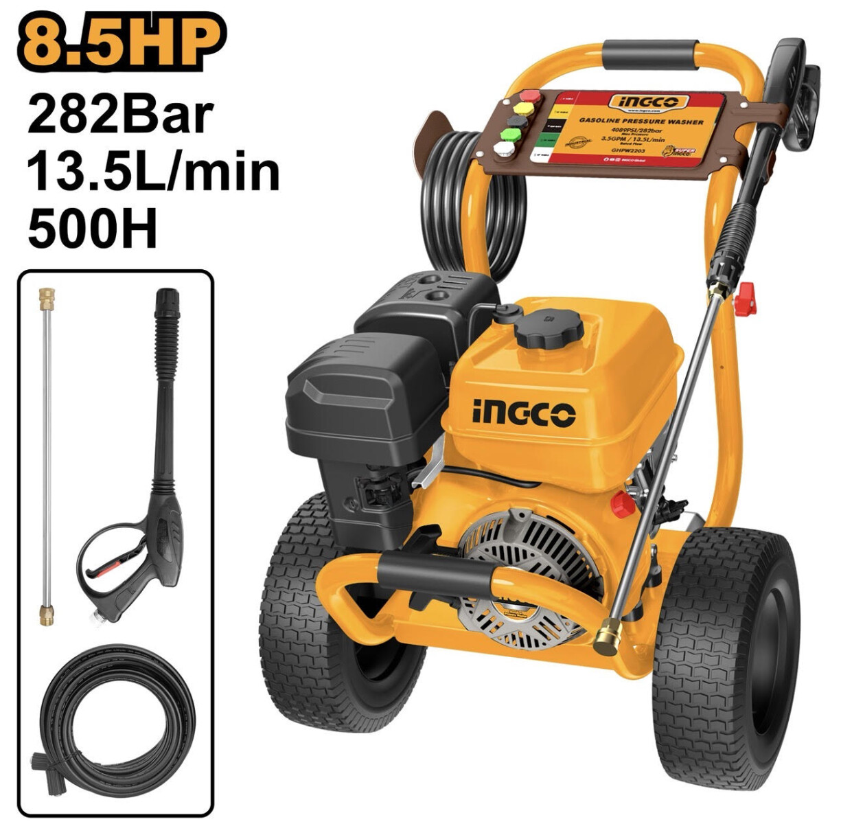 HIDROLAVADORA INGCO GASOLINA 282 BAR 8.5HP INDUSTRIAL CON ACCESORIOS GHPW2203 