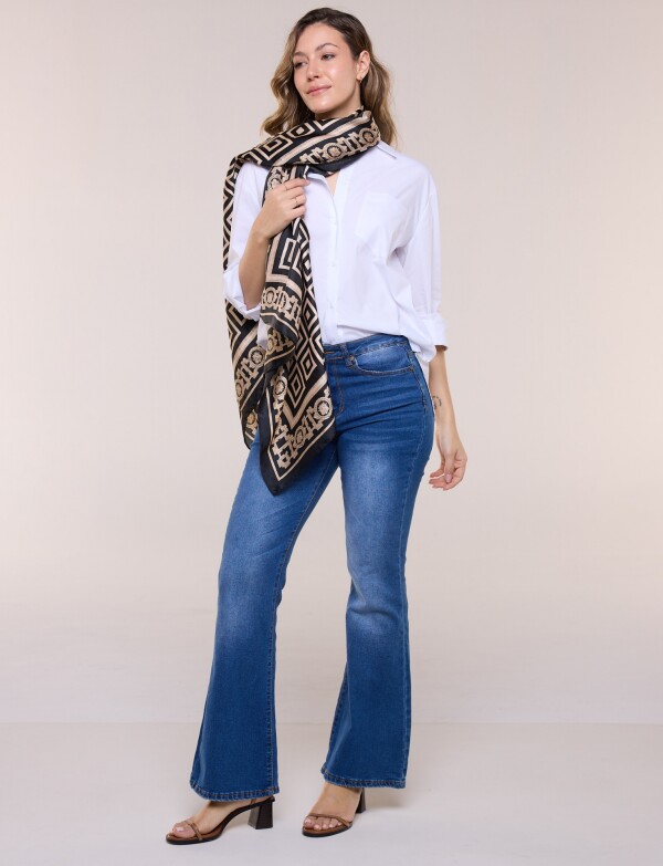 Pashmina Saten Print NEGRO/BEIGE