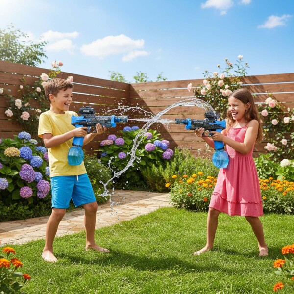 Pistola De Agua A Batería Recargable USB C/ Luz Sonido Color Azul