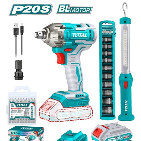 Kit Llave de Impacto Total 20V Brushless + Lámpara y Dados Kit Llave de Impacto Total 20V Brushless + Lámpara y Dados
