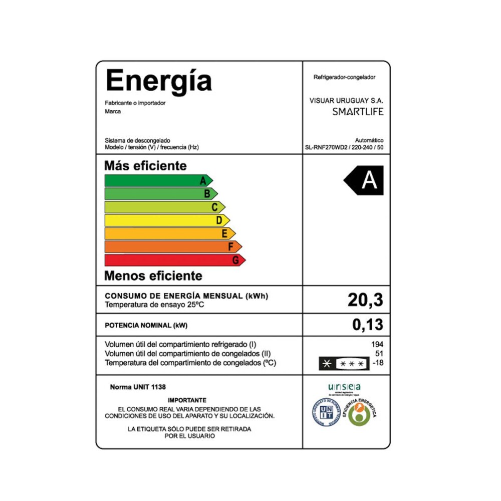 HELADERA SMARTLIFE 262-LITROS BLANCO SL-RNF270WD2