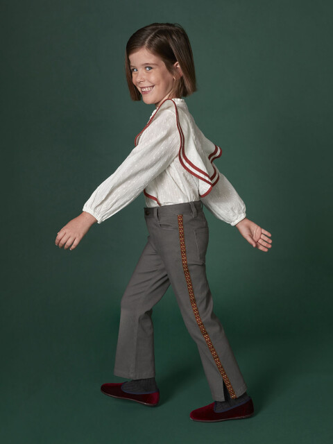 Pantalon Campana Con Cinta Lateral Gris Marengo