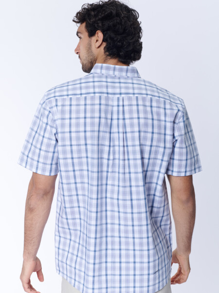 Camisa manga corta a cuadros Celeste