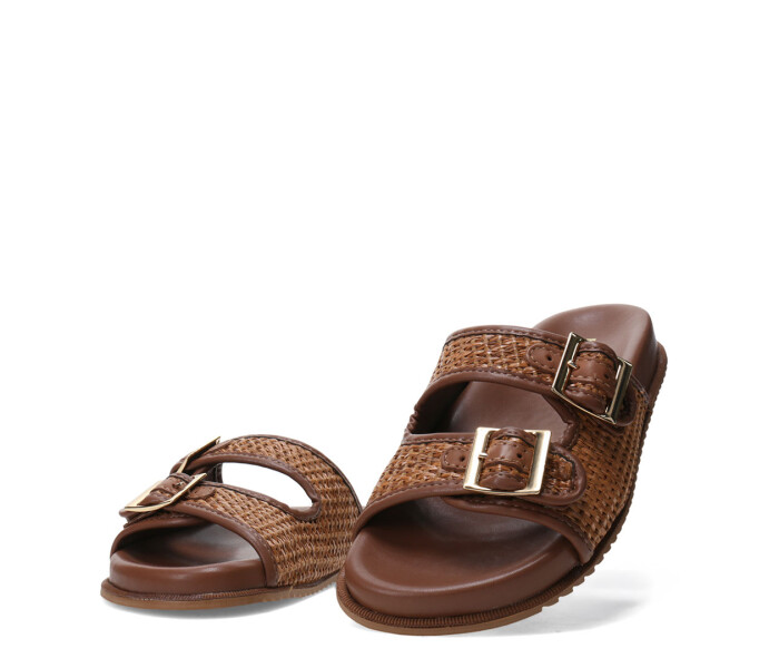 Sandalias de Mujer Bottero Baja Doble Hebilla Marrón Caramelo