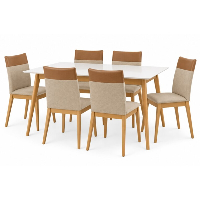 Juego de Comedor CRISTAL 1,60 x 0,90 con 6 Sillas Palha – Imbuia y Blanco Juego de Comedor CRISTAL 1,60 x 0,90 con 6 Sillas Palha – Imbuia y Blanco