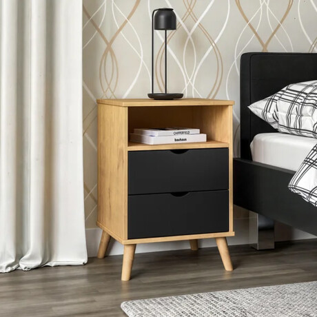 MESA DE LUZ O NOCHE 2 CAJONES CON PATAS EN MADERA MACIZA MADERA NEGRO