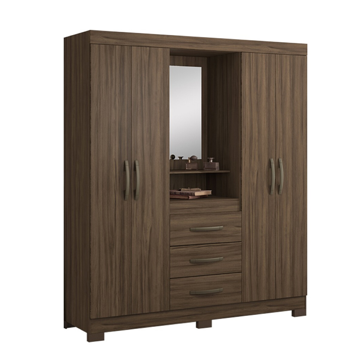 ROPERO 4 PUERTAS 3 CAJONES GUARDARROPA ARMARIO PLACARD CLOSET CON ESPEJO Y ESPACIO DE TOCADOR - MARRON 