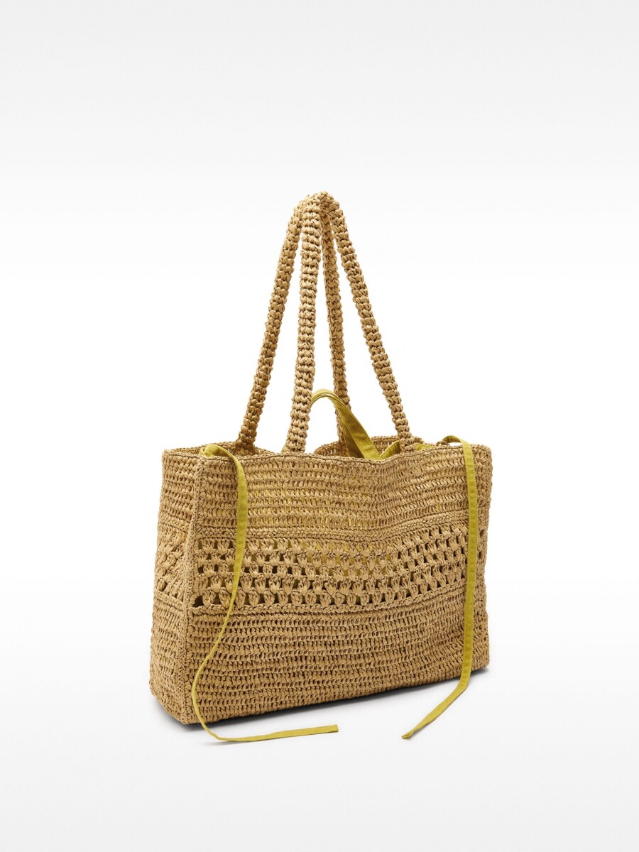 Bolso Shopper Efecto Rafia Con Detalle Trenzado natural