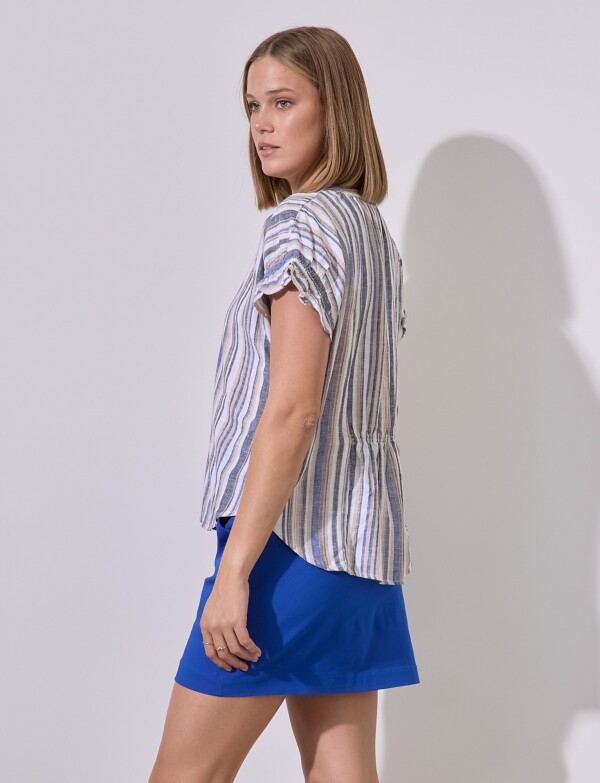 Blusa Lino Lineas MULTI/AZUL