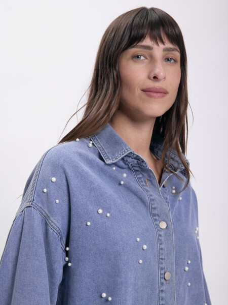 Camisa jean perlas Azul Medio